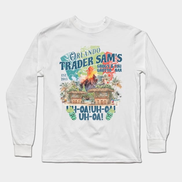 Trader Sam's Grogs Grotto and Tiki Bar Orlando Distressed Look Long Sleeve T-Shirt by Joaddo